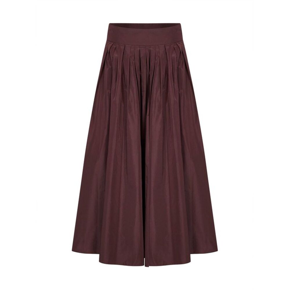 Max Mara S Women Burgundy Taffeta Smmromina Long Pleated Skirt